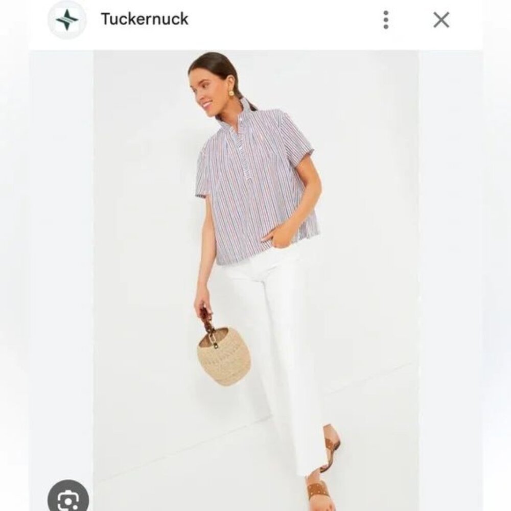 Tuckernuck Cute Cotton Striped Popover Short Sleeve Button Down Shirt Top SZ XS